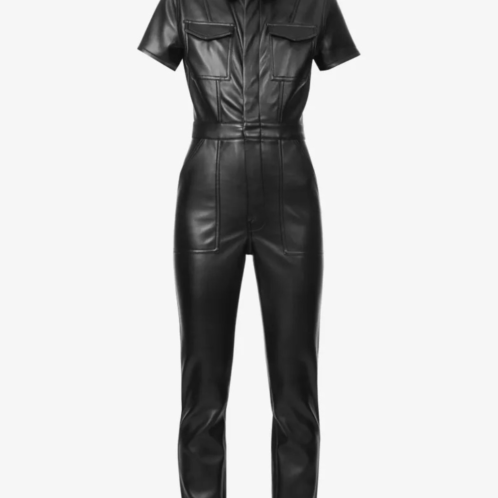 Good American Fit For Success Faux Leather Black Jumpsuit | LIKE NEW